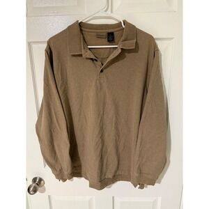 Axist Mens Long Sleeve Polo Shirt Brown Tan 100% Cotton Size M